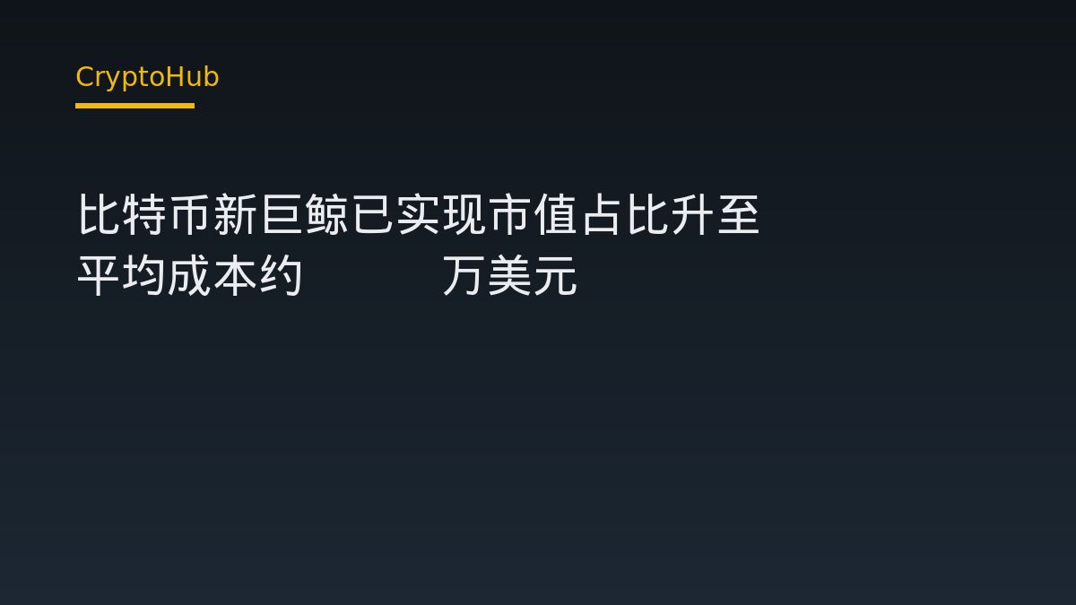 比特币新巨鲸已实现市值占比升至33.06% 平均成本约7.7万美元